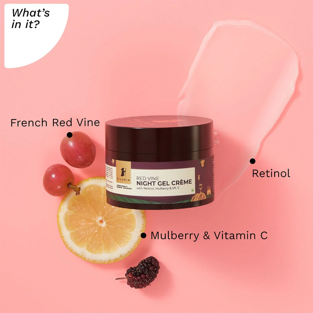 Red Vine Night Gel Crème with Retinol, Mulberry & Vit. C 50gm - Image 3